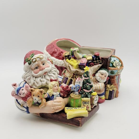 FITZ & FLOYD Santas Workshop Cookie Jar of Santa Admiring the Toys Rare Vtg - Picture 10 of 14